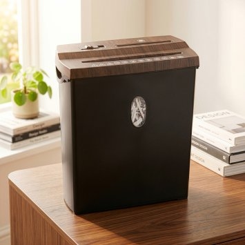 Multifunctionele papierversnipperaar in houtlook