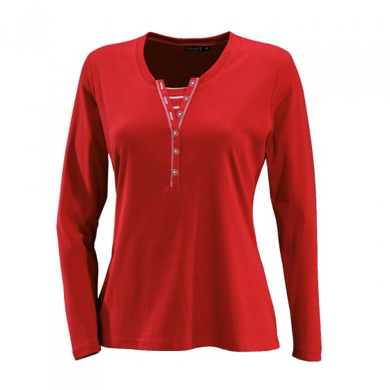 Rundhalsshirt mit Knöpfen,rot 