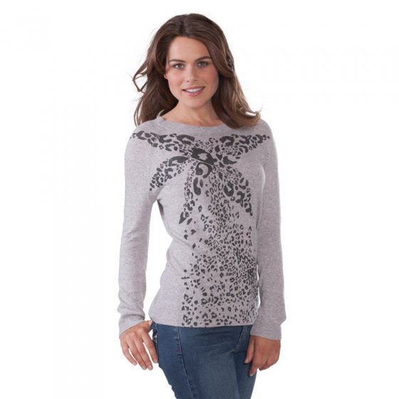 Rundhals Pullover,grau/schwarz 