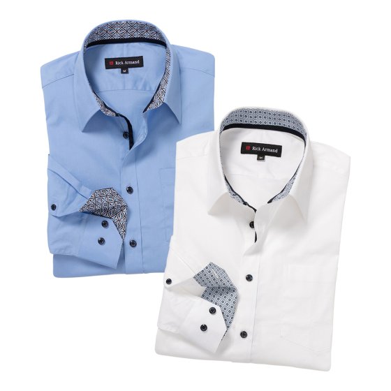 Stretchhemd met contrasten als set 3XL (47/48) | Wit#Lichtblauw