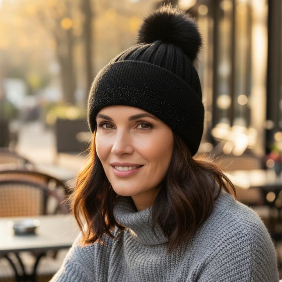Gebreide muts met glitter Zwart