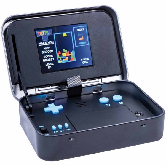 Tetris/Pac Man spelconsole in een blik 