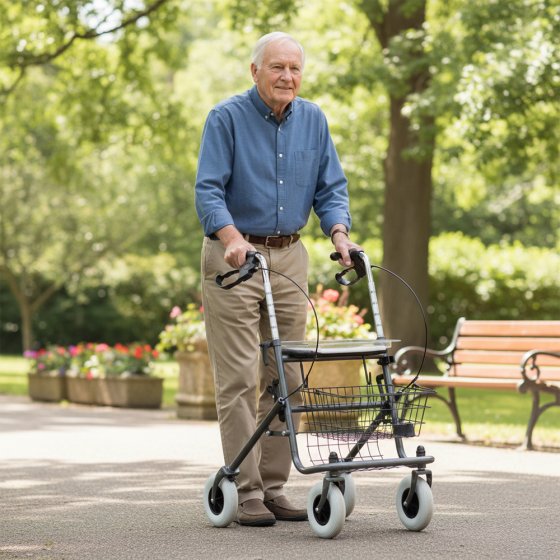 Stalen rollator met dienblad 